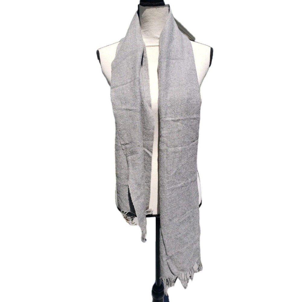 SOL 100% Super Baby Alpaca Scarf Wrap Brushed Heather Gray Fringed 12" x 64" EUC